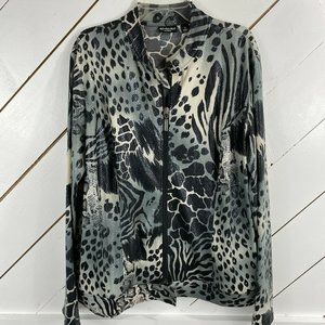 Citiknits Gray Animal Print Long Sleeves Jacket